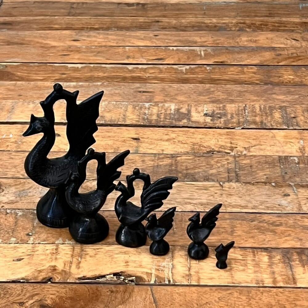 Antique Hintha Bird Burmese Opium Weights Set Of 6 Tallest Is 5"